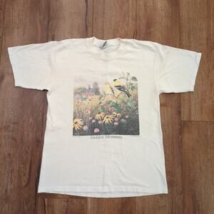 VTG Golden Moment American Goldfinch Bird Adult Medium Shirt Flowers Floral Farm